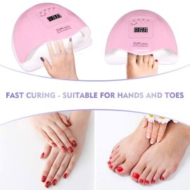 UV Gel Nail Lamp, 80W LED UV Light for Gel Polish - 4 Timers Professional Art Accessories, Curing Toe Nails, Pink