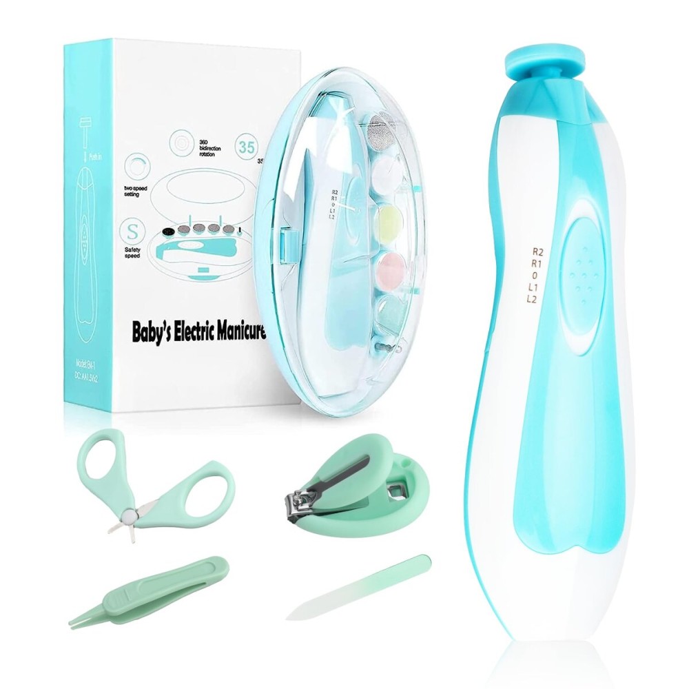 Baby Electric Nail File, 8 in 1 Safe Baby Nail Trimmer, Baby Nail Clippers with 6 Grinding Heads, Baby Nail Care Kit for All Ages