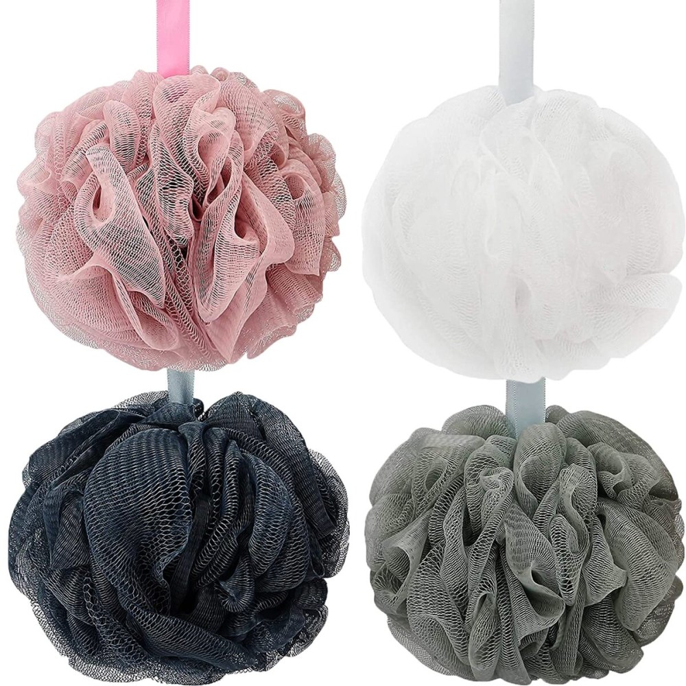 DadyMart Bath Shower Loofah Sponge 60g Bath Mesh Pouf Shower Ball Body Scrubber Exfoliating Bath Sponge for Women and Men, Set of 4, Drak Grey-Pink-Grey-White DadyMart Bath Shower Loofah Sponge 60g Bath Mesh Pouf Shower Ball Body Scrubber Exfoliating Bath Sponge for Women and Men, Set of 4, Drak Grey-Pink-Grey-White