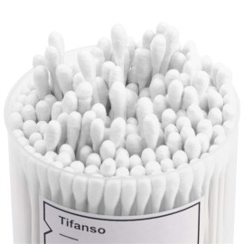 tifanso 200 Count Cotton Swabs, Natural Double Tipped Cotton Buds, Cruelty-Free Ear Swabs, Chlorine-Free Hypoallergenic(White)