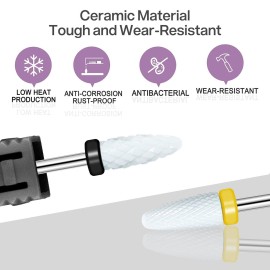 8 Pcs Ceramic Nail Drill Bits Set with Holder for Electric Nail File Manicure Pedicure Acrylic Gel Polishing - 5 Sizes 3/32\'\' (2.35mm) Corn Head + Flame Top, Cuticle Bits, Cleaning Brush 8 Pcs Ceramic Nail Drill Bits Set with Holder for Electric Nail File Manicure Pedicure Acrylic Gel Polishing - 5 Sizes 3/32\'\' (2.35mm) Corn Head + Flame Top, Cuticle Bits, Cleaning Brush