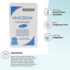 Vanicream, Cleansing Bar Fragrance Gluten and Sulfate Free For Sensitive Skin Gently Cleanses and Moisturizes 3.9 Pack of 2, 7.8 Ounce Vanicream, Cleansing Bar Fragrance Gluten and Sulfate Free For Sensitive Skin Gently Cleanses and Moisturizes 3.9 Pack of 2, 7.8 Ounce