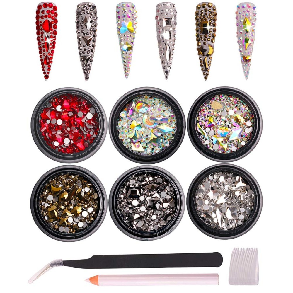 6 Pack Mixed Nail Art Rhinestone Nail Art Decorations Accessories Flat Base Nail Jewelry Glass Rhinestone Crystal Best for Manicure DIY Mobile Phone Shell Jewelry Makeup 3D Decoration 6 Pack Mixed Nail Art Rhinestone Nail Art Decorations Accessories Flat Base Nail Jewelry Glass Rhinestone Crystal Best for Manicure DIY Mobile Phone Shell Jewelry Makeup 3D Decoration
