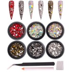 6 Pack Mixed Nail Art Rhinestone Nail Art Decorations Accessories Flat Base Nail Jewelry Glass Rhinestone Crystal Best for Manicure DIY Mobile Phone Shell Jewelry Makeup 3D Decoration