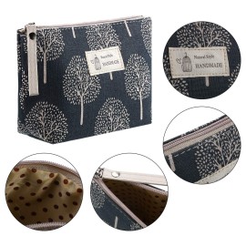 4 Pieces Canvas Cosmetic Bags Set Printed Makeup Bags with Zipper Multi-Functional Travel Pouch for Women Girls Vacation Travel Toiletry Bag, 4 Styles (Arrow, Plaid, Tree, Leave, Small)