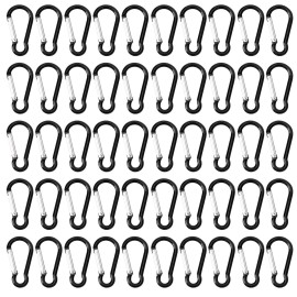 50pcs Spring Snap Hook Aluminum Carabiner Buckle Pack Mini Keychain Clip Lightweight D Shape Key Chain Clip Hook for Outdoor Camping Hiking Fishing Traveling, Black