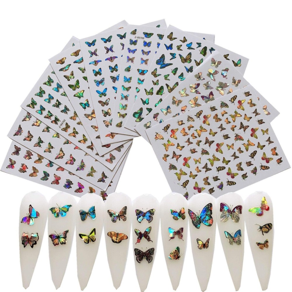 NAIL ANGEL 9sheets Nail Art Adhesive Sticker Sheets Different Laser Color Butterfly Shapes Nail Art Decoration 10215 NAIL ANGEL 9sheets Nail Art Adhesive Sticker Sheets Different Laser Color Butterfly Shapes Nail Art Decoration 10215