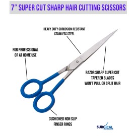 Professional Super Cut Sharp Barber Scissors 7 Inch, Professional Hair Cutting Shears For Men & Women, Soft Easy Grip, Stainless Steel