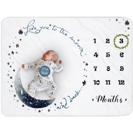 Yoothy Moon Baby Monthly Milestone Blanket - Boy & Girl, Soft Plush Photo Prop, Wreath & 12 Stickers, Large 51\'\'x40\'\'