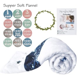 Yoothy Moon Baby Monthly Milestone Blanket - Boy & Girl, Soft Plush Photo Prop, Wreath & 12 Stickers, Large 51\'\'x40\'\'