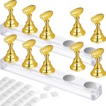 2 Set Acrylic Nail Art Practice Stands - Magnetic Nail Tip Holders & Display Stands (Gold) with 96 Pieces White Reusable Adhesive Putty