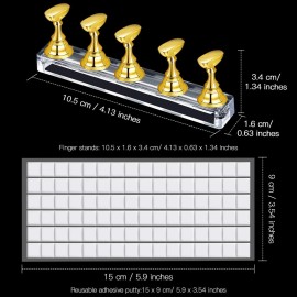 2 Set Acrylic Nail Art Practice Stands - Magnetic Nail Tip Holders & Display Stands (Gold) with 96 Pieces White Reusable Adhesive Putty
