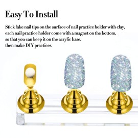2 Set Acrylic Nail Art Practice Stands - Magnetic Nail Tip Holders & Display Stands (Gold) with 96 Pieces White Reusable Adhesive Putty