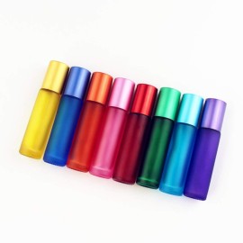 10ml 8 Colour Frosted Glass Roll On Bottles,Empty Portable Essential Oil Glass Roller Bottle With Stainless Steel Roller Balls Perfume Roll-On Bottle with Lids-8 Pack