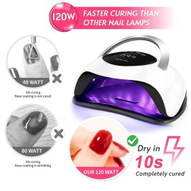 Haomaomao UV LED Nail Lamp, UV Gel Nail Light 120W Nail Dryer4 Timers Auto Sensor 42 Light Beads Fast Curing UV Led Nail Lamp for Gel Polish Nail Polish Dryer