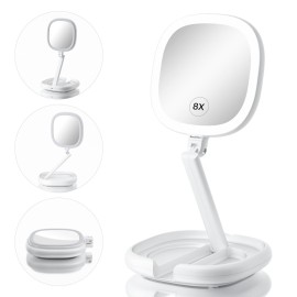 Beautifive 6.3\'\' Makeup Mirror with Magnification, 1X/8X Magnifying Vanity Mirror with 3 Light Modes, Rechargeable Double-Sided LED Lighted Mirror, Adjustable Height & Folding Stand Mirror for Women Beautifive 6.3\'\' Makeup Mirror with Magnification, 1X/8X Magnifying Vanity Mirror with 3 Light Modes, Rechargeable Double-Sided LED Lighted Mirror, Adjustable Height & Folding Stand Mirror for Women