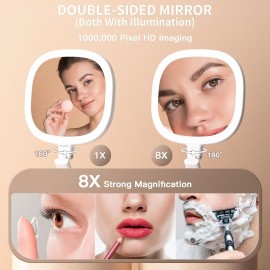 Beautifive 6.3\'\' Makeup Mirror with Magnification, 1X/8X Magnifying Vanity Mirror with 3 Light Modes, Rechargeable Double-Sided LED Lighted Mirror, Adjustable Height & Folding Stand Mirror for Women Beautifive 6.3\'\' Makeup Mirror with Magnification, 1X/8X Magnifying Vanity Mirror with 3 Light Modes, Rechargeable Double-Sided LED Lighted Mirror, Adjustable Height & Folding Stand Mirror for Women