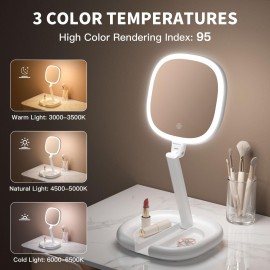 Beautifive 6.3\'\' Makeup Mirror with Magnification, 1X/8X Magnifying Vanity Mirror with 3 Light Modes, Rechargeable Double-Sided LED Lighted Mirror, Adjustable Height & Folding Stand Mirror for Women Beautifive 6.3\'\' Makeup Mirror with Magnification, 1X/8X Magnifying Vanity Mirror with 3 Light Modes, Rechargeable Double-Sided LED Lighted Mirror, Adjustable Height & Folding Stand Mirror for Women