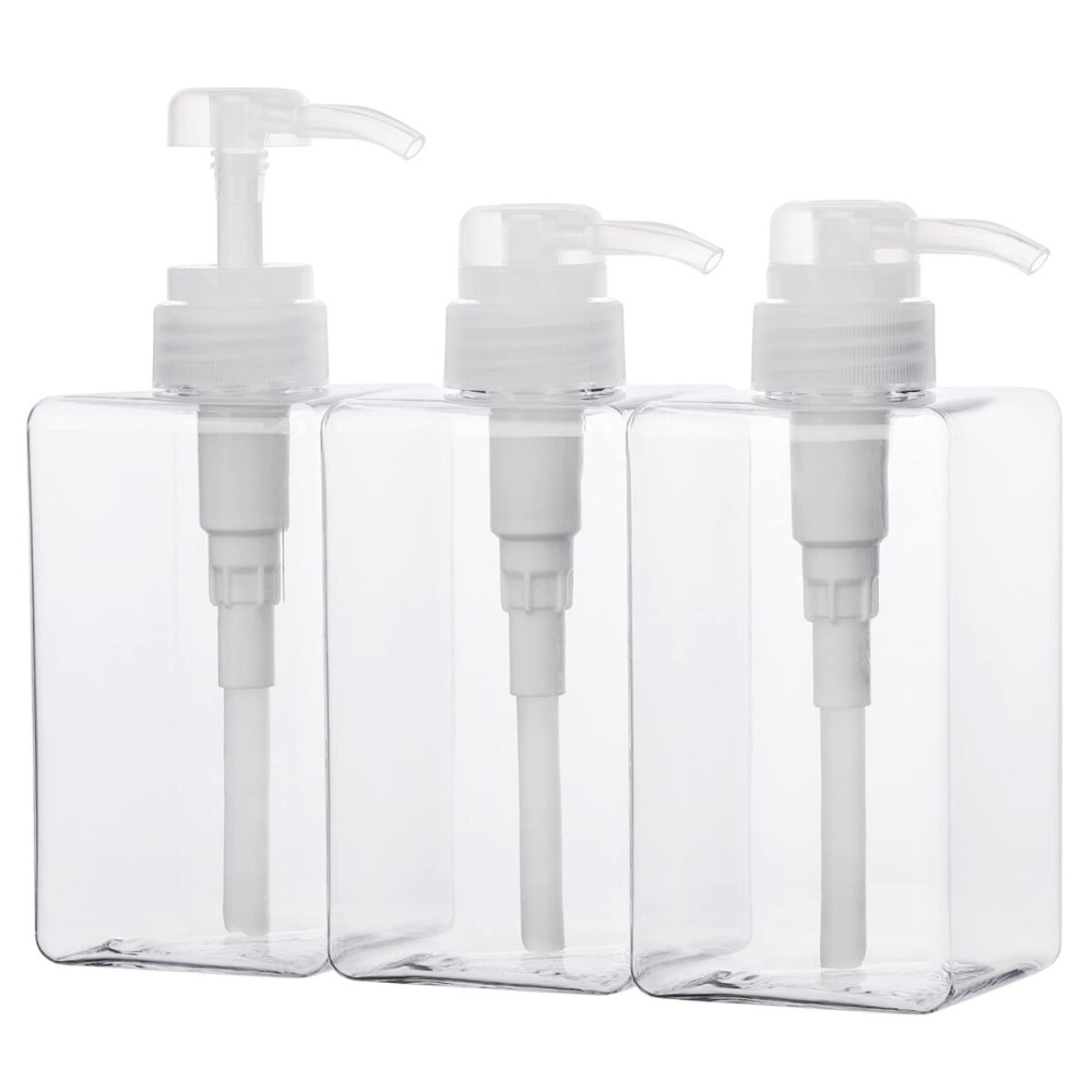 Suream 450ml/15oz Shampoo and Conditioner Dispenser, 3Pack Clear Empty Pump Bottles Reusable Refillable for Shower Gel, Conditioner, Lotion, Massa