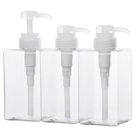 Suream 450ml/15oz Shampoo and Conditioner Dispenser, 3Pack Clear Empty Pump Bottles Reusable Refillable for Shower Gel, Conditioner, Lotion, Massa