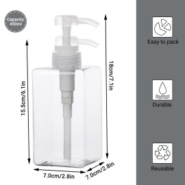 Suream 450ml/15oz Shampoo and Conditioner Dispenser, 3Pack Clear Empty Pump Bottles Reusable Refillable for Shower Gel, Conditioner, Lotion, Massa