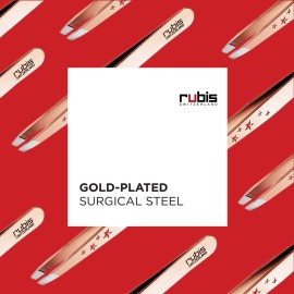 Rubis Classic 6-Star Stainless Steel Slanted Tweezers for Precise Eyebrows and Hair Removal, 1K103CTRED, Red Gold, The Gold Collection,Rubis Switzerland Swiss Made World Renowned Precision