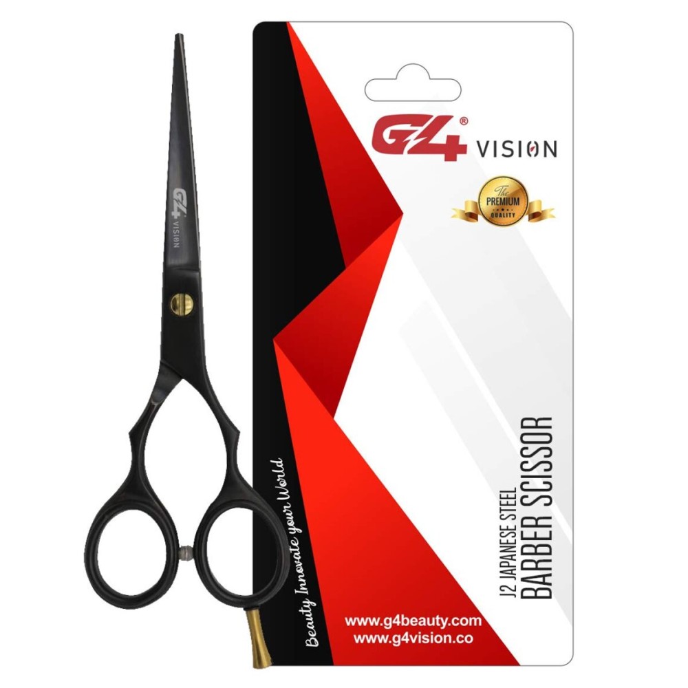 G4 J2 Japanese Steel Barber Hair Cutting Scissors Shears Tempered Stainless Razor Sharp Mustache Haircut Hairdresser (6 inch, Black)