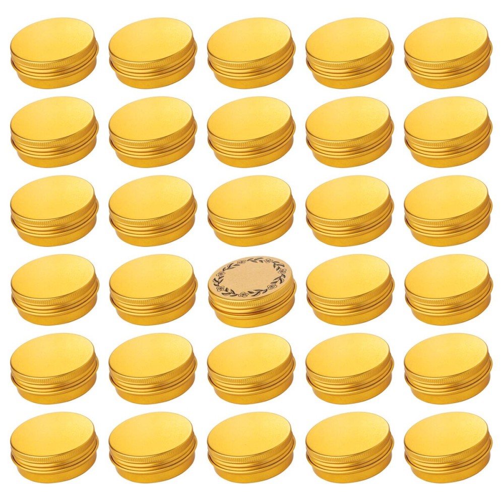 1 oz / 30ml Screw Top Aluminum Tin Jar with Screw Lid and Blank Labels (Gold - Pack of 32)
