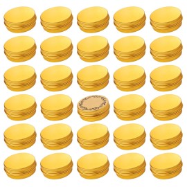 1 oz / 30ml Screw Top Aluminum Tin Jar with Screw Lid and Blank Labels (Gold - Pack of 32) 1 oz / 30ml Screw Top Aluminum Tin Jar with Screw Lid and Blank Labels (Gold - Pack of 32)