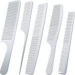 5 Pieces Metal Hair Combs Set for Men Women Silver Stainless Steel Cutting Hairdressing Rat Tail Combs Teasing Pintail Barber Hair Styling Grooming Detangler Stylist