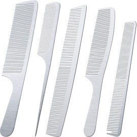 5 Pieces Metal Hair Combs Set for Men Women Silver Stainless Steel Cutting Hairdressing Rat Tail Combs Teasing Pintail Barber Hair Styling Grooming Detangler Stylist