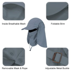 CRISTGEE Foldable Sun Cap, Fishing Hats, UPF 50+ Protection Caps with Face Mask Neck Flap Dark Gray CRISTGEE Foldable Sun Cap, Fishing Hats, UPF 50+ Protection Caps with Face Mask Neck Flap Dark Gray