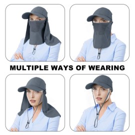CRISTGEE Foldable Sun Cap, Fishing Hats, UPF 50+ Protection Caps with Face Mask Neck Flap Dark Gray CRISTGEE Foldable Sun Cap, Fishing Hats, UPF 50+ Protection Caps with Face Mask Neck Flap Dark Gray