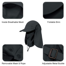 Cristgee Foldable Sun Cap, Fishing Hats, UPF 50+ Protection Caps with Face Mask Neck Flap Black Cristgee Foldable Sun Cap, Fishing Hats, UPF 50+ Protection Caps with Face Mask Neck Flap Black