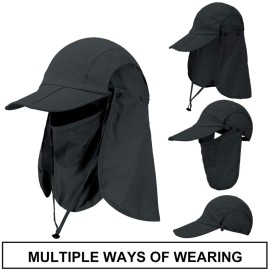 Cristgee Foldable Sun Cap, Fishing Hats, UPF 50+ Protection Caps with Face Mask Neck Flap Black Cristgee Foldable Sun Cap, Fishing Hats, UPF 50+ Protection Caps with Face Mask Neck Flap Black