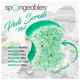 Spongables Pedi Scrub Foot Exfoliating 20+ Wash Sponge, Peppermint and Tea Tree, 3 Count