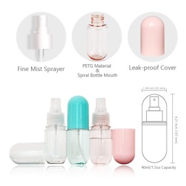 SMARTOWN 3 Pcs 1.5oz/40ml Fine Mist Spray Bottle for Travel and Home, Empty Mini Portable Cosmetic Atomizer, Small Refillable Liquid Containers for Travel/Daily Use (3 Colors Pack)