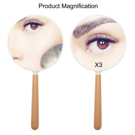YEAKE Hand Held Mirror with Handle for Makeup, Small Cute Wood Hand Mirror for Shaving with 3X Magnifying Double-Side Portable Travel Vanity Mirror for Men&Women (Detachable White Round)