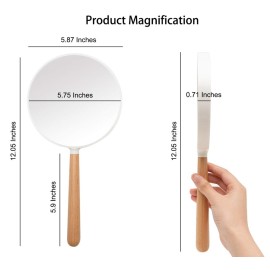 YEAKE Hand Held Mirror with Handle for Makeup, Small Cute Wood Hand Mirror for Shaving with 3X Magnifying Double-Side Portable Travel Vanity Mirror for Men&Women (Detachable White Round)