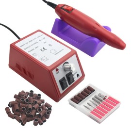 LILYS PET 20,000 RPM Light Type Professional Electric Nail Art Salon Drill Glazing Fast Machine,Electric Nail Art File Drill with 1 Pack of Sanding Bands (Red)