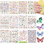 24 Sheets Colorful Butterfly Flower Nail Stickers - Mixed Design Self-Adhesive Nail Decals - Butterfly Manicure Sticker for Women - Nail Decorations (Classic Style)