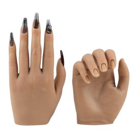 Nail Hand Practice Silicone Female Mannequin Life Size Hand as Sketch Nail Practice Hands Jewelry Ring Glove Watch Display with Nail 18cm (1 Pair, Light brown)