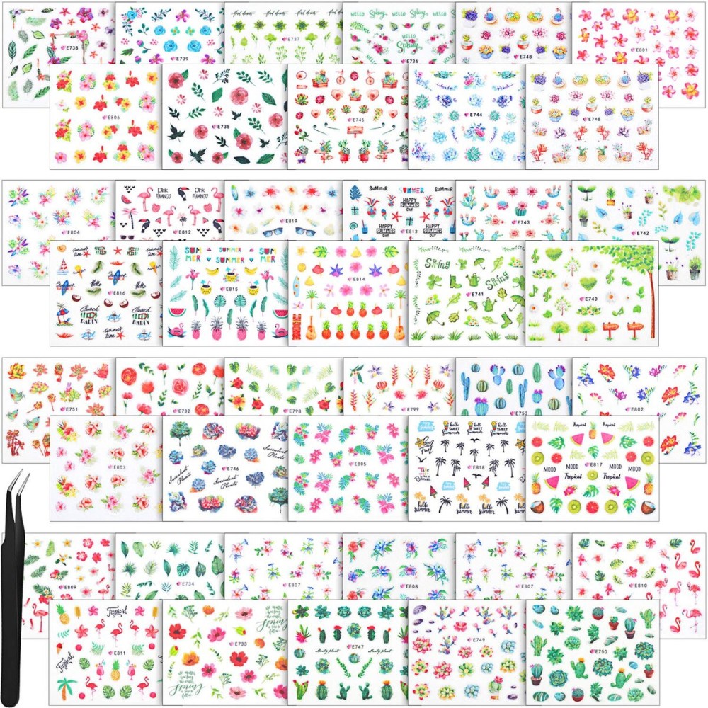 Blulu 44 Sheets 2000 Pcs Nail Stickers Adhesive Leaf Flower Butterfly 3D Nail Decals Stickers with Tweezers for Women DIY Decorations(Summer Themed Series) Blulu 44 Sheets 2000 Pcs Nail Stickers Adhesive Leaf Flower Butterfly 3D Nail Decals Stickers with Tweezers for Women DIY Decorations(Summer Themed Series)