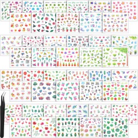 Blulu 44 Sheets 2000 Pcs Nail Stickers Adhesive Leaf Flower Butterfly 3D Nail Decals Stickers with Tweezers for Women DIY Decorations(Summer Themed Series)