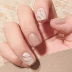 Bomine Marble Khaki Fake Nails Square Short Length Press on False Nails Glossy Acrylic Full Cover Nails Tips for Women and Girls 24Pcs