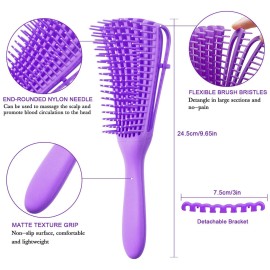2 Pieces Detangling Brush for Afro America/African Hair Textured 3a to 4c Kinky Wavy/Curly/Coily/Wet/Dry/Oil/Thick/Long Hair, Knots Detangler Easy to Clean (Green, Purple)