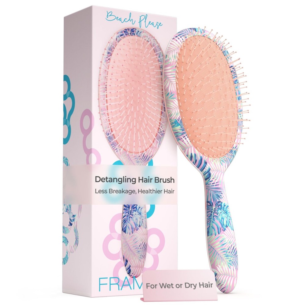 FRAMAR Pink Hair Brush Detangler, Detangling Hairbrush For Women, Wet Hair Brush For Girls, Hair Detangler Brush, Wet Hairbrush, Hairbrushes, Girls Hairbrush Detangler, Reduces Frizz - Floral