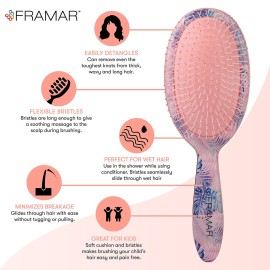 FRAMAR Pink Hair Brush Detangler, Detangling Hairbrush For Women, Wet Hair Brush For Girls, Hair Detangler Brush, Wet Hairbrush, Hairbrushes, Girls Hairbrush Detangler, Reduces Frizz - Floral