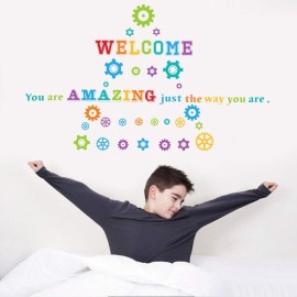IARTTOP Colorful Inspirational Quote Wall Decal Welcome Back to School Wall Sticker Classroom Welcome Decals Motivational Saying Stickers You are Amazing Just The Way You are Clasroom Wall Decor