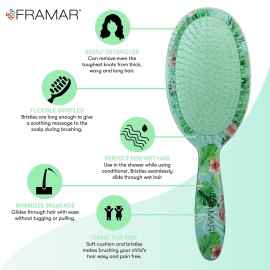 FRAMAR Green Hair Brush Detangler, Detangling Hairbrush For Women, Wet Hair Brush For Girls, Hair Detangler Brush, Wet Hairbrush, Hairbrushes, Girls Hairbrush Detangler, Reduces Frizz - Floral